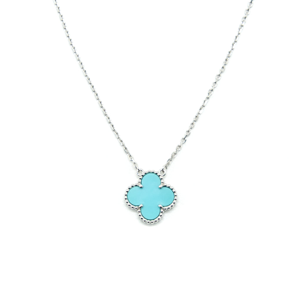 VAN CLEEF & ARPELS ALHAMBRA VINTAGE TURQUOISE WHITE GOLD NECKLACE
