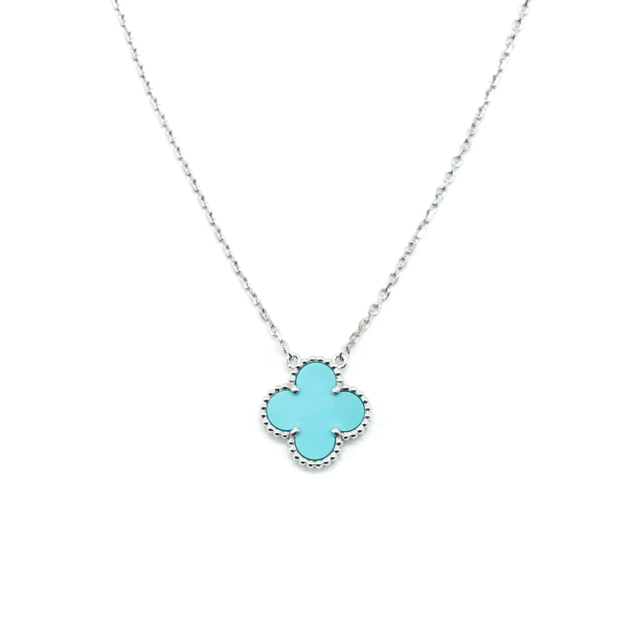 VAN CLEEF & ARPELS ALHAMBRA VINTAGE TURQUOISE WHITE GOLD NECKLACE