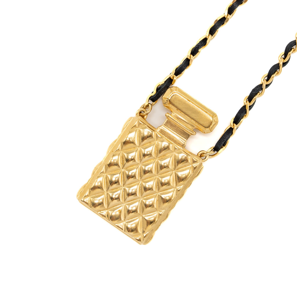 CHANEL LARGE MODEL PERFUME BOTTLE NECKLACE CRYSTAL/PEARL/GOLD TONE