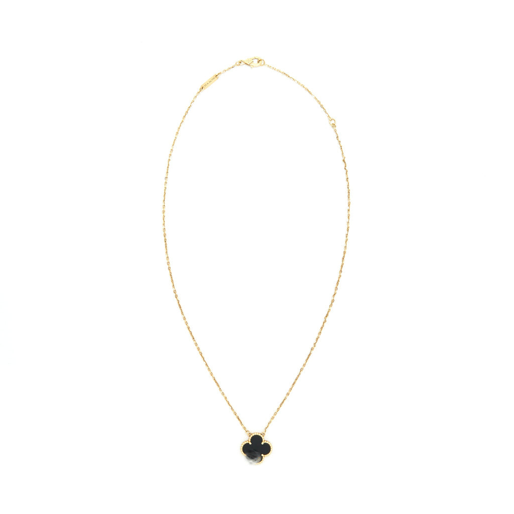 VAN CLEEF & ARPELS VINTAGE ALHAMBRA ONYX AND YELLOW GOLD NECKLACE
