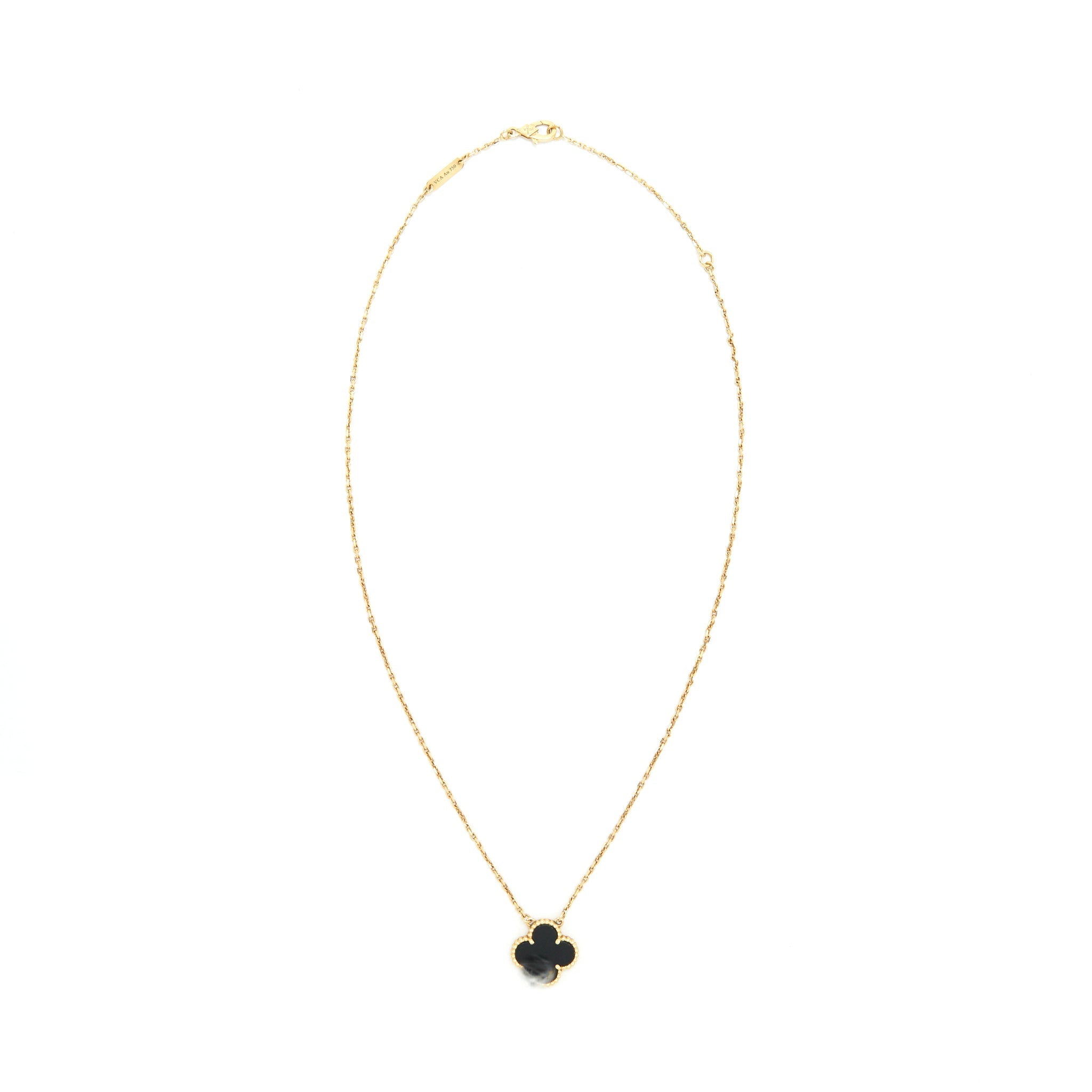 VAN CLEEF & ARPELS VINTAGE ALHAMBRA ONYX AND YELLOW GOLD NECKLACE