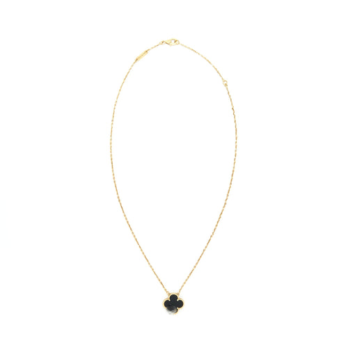 VAN CLEEF & ARPELS VINTAGE ALHAMBRA ONYX AND YELLOW GOLD NECKLACE