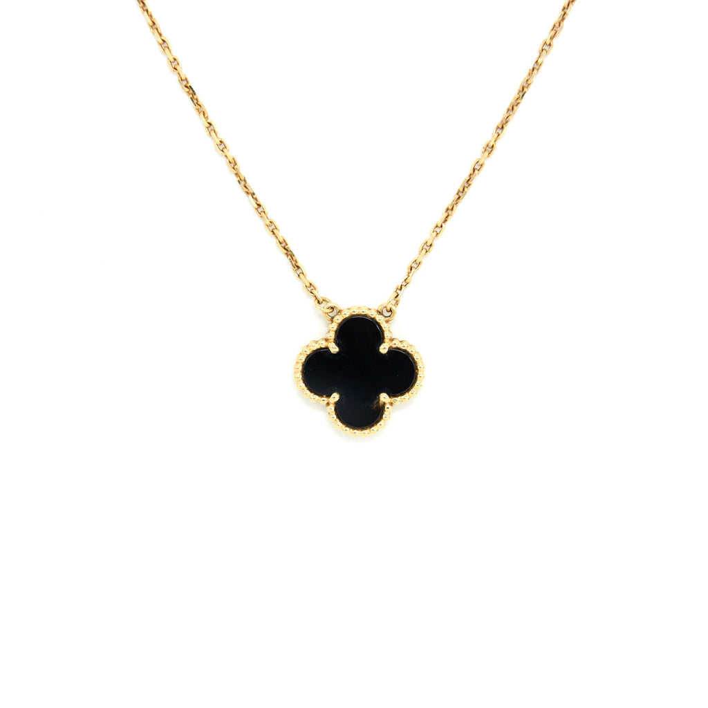 VAN CLEEF & ARPELS VINTAGE ALHAMBRA ONYX AND YELLOW GOLD NECKLACE