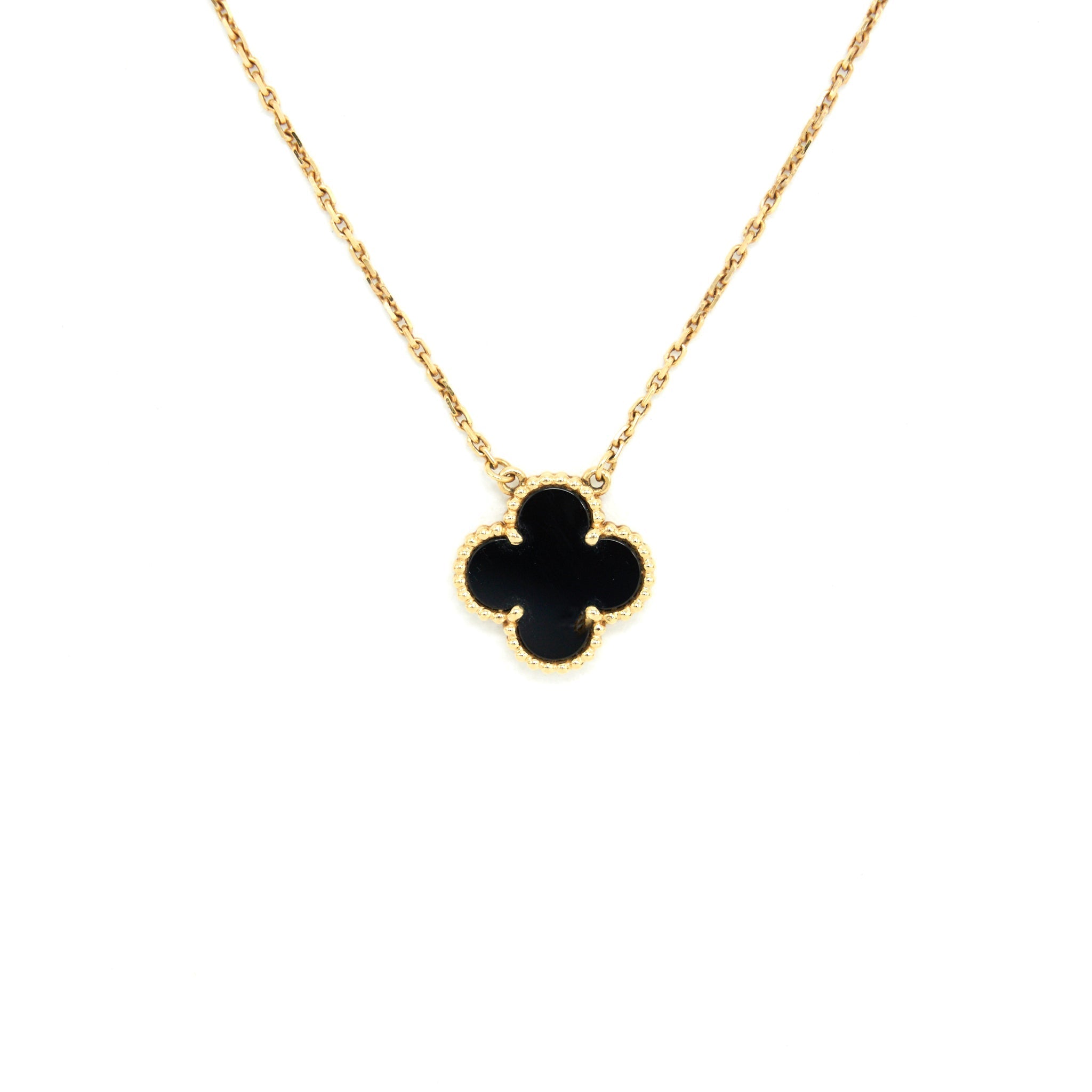 VAN CLEEF & ARPELS VINTAGE ALHAMBRA ONYX AND YELLOW GOLD NECKLACE