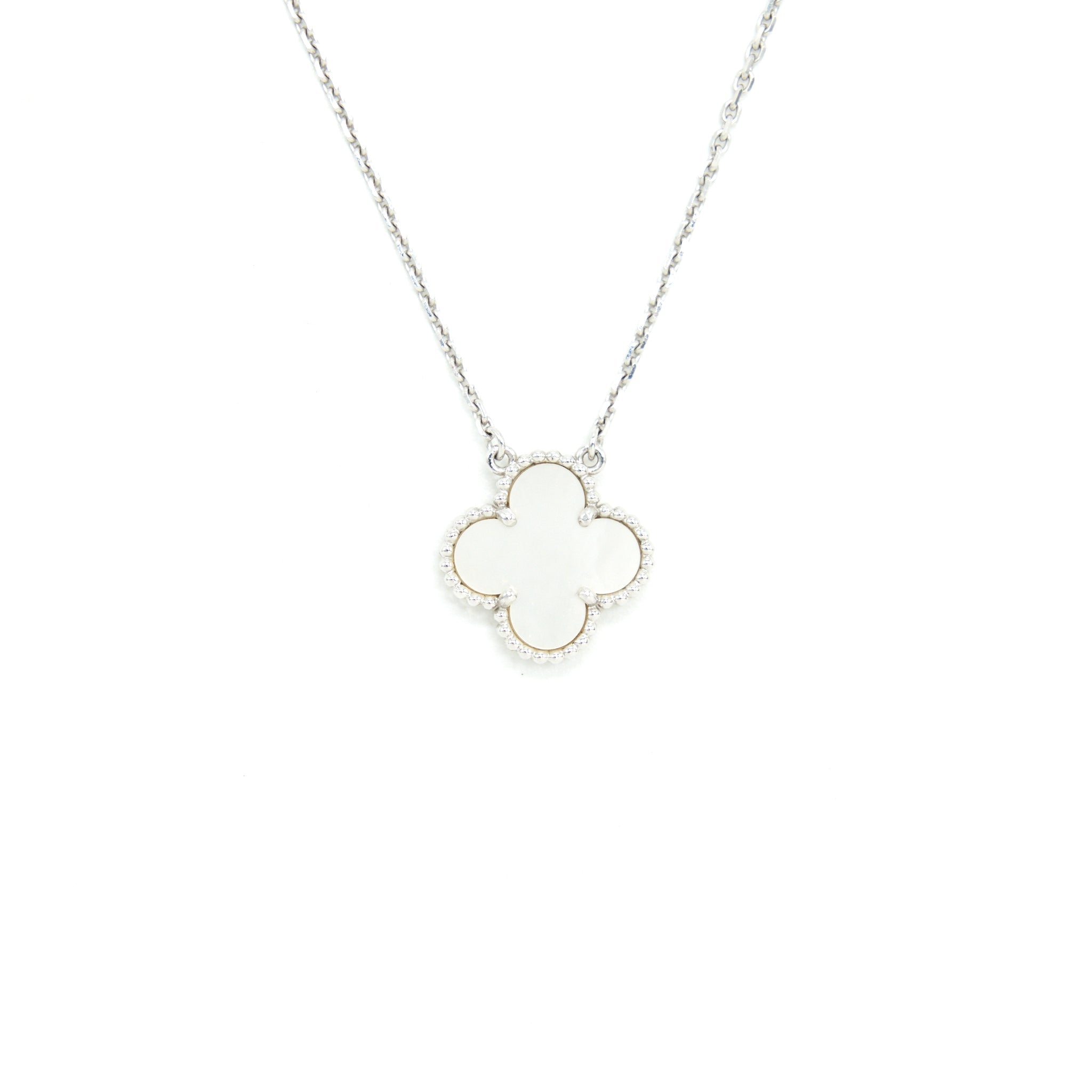 VAN CLEEF AND ARPELS VINTAGE ALHAMBRA PEDENT WHITE GOLD WITH MOTHER OF PEARL