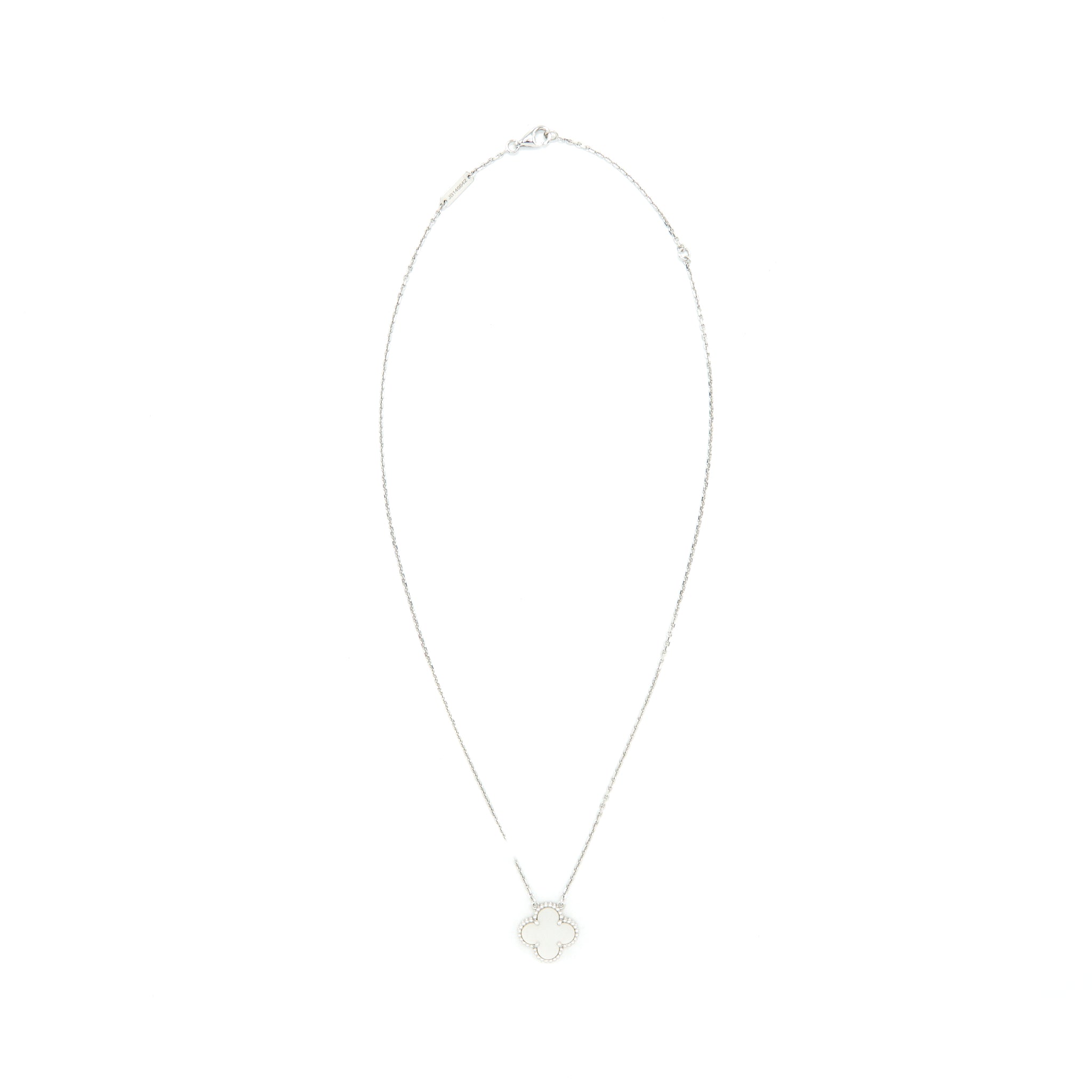 VAN CLEEF AND ARPELS VINTAGE ALHAMBRA PEDENT WHITE GOLD WITH MOTHER OF PEARL