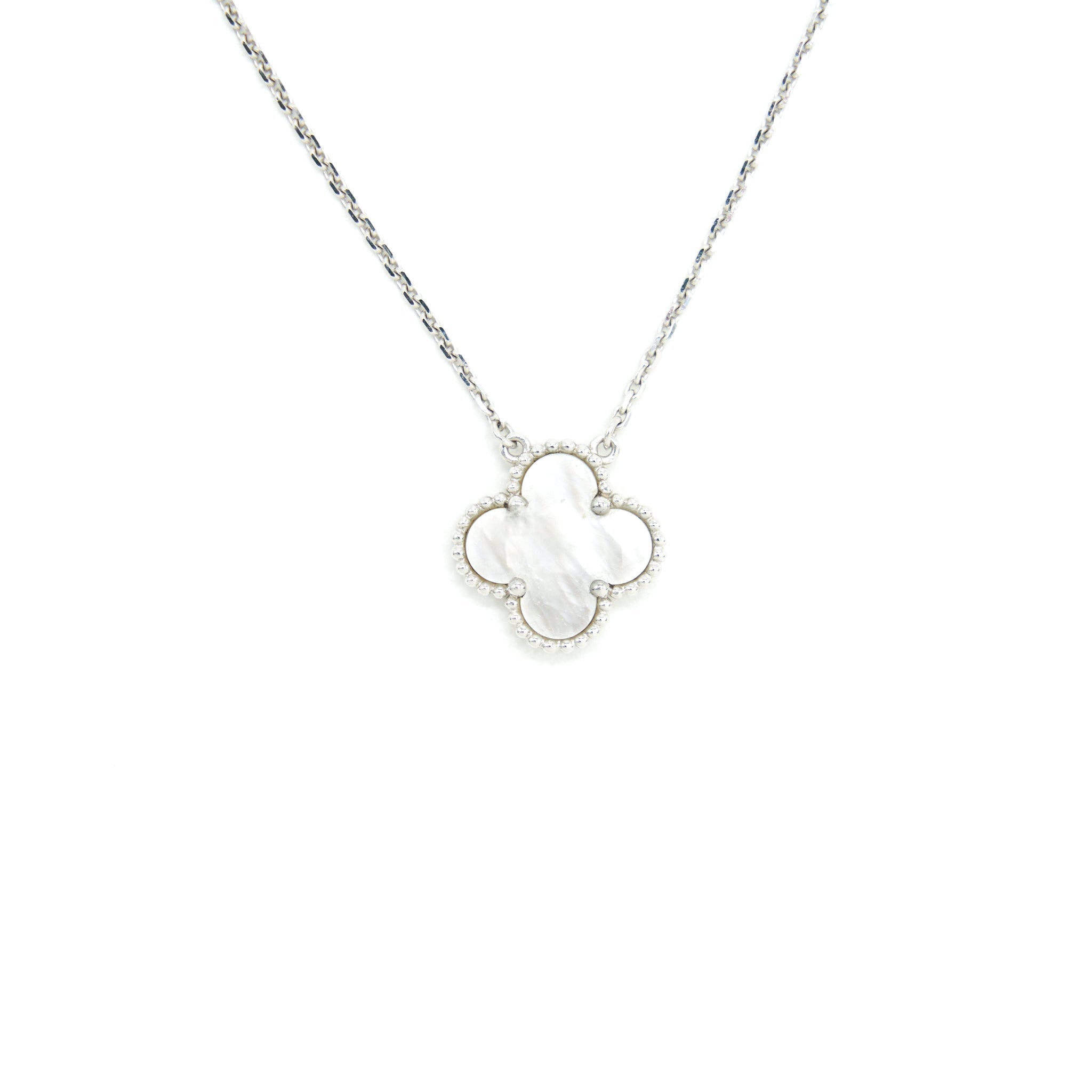 VAN CLEEF AND ARPELS VINTAGE ALHAMBRA PEDENT WHITE GOLD WITH MOTHER OF PEARL
