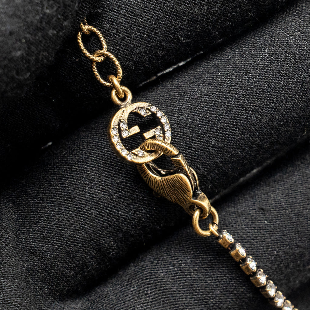 GUCCI BEE NECKLACE AND BRACELET CRYSTAL/PEARL GOLD TONE (SELL IN A SET)