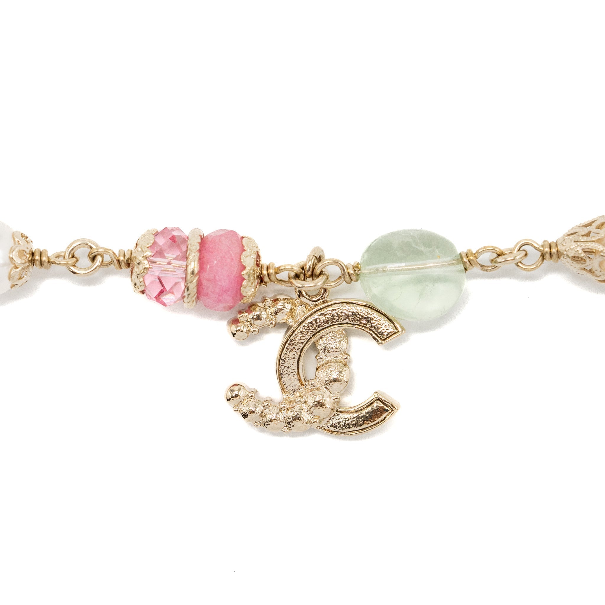 CHANEL MULTICOLOUR CC LOGO DROP BRACELET CRYSTAL/PEARL/GOLD TONE