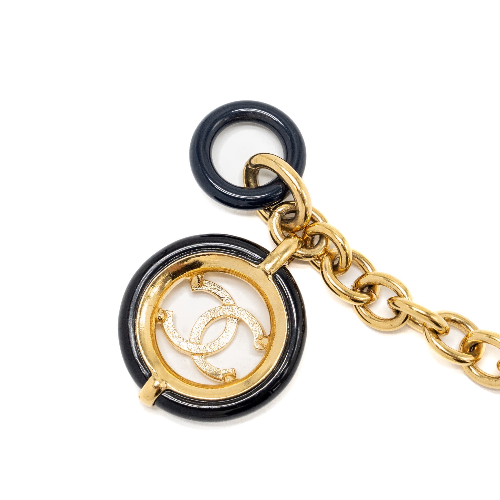 CHANEL ROUND CC LOGO DROPPED BRACELET BLACK/GOLD TONE