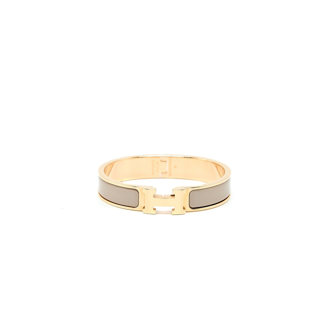 HERMES CLIC H BRACELET MARRON GLACÉ ROSE GOLD TONE
