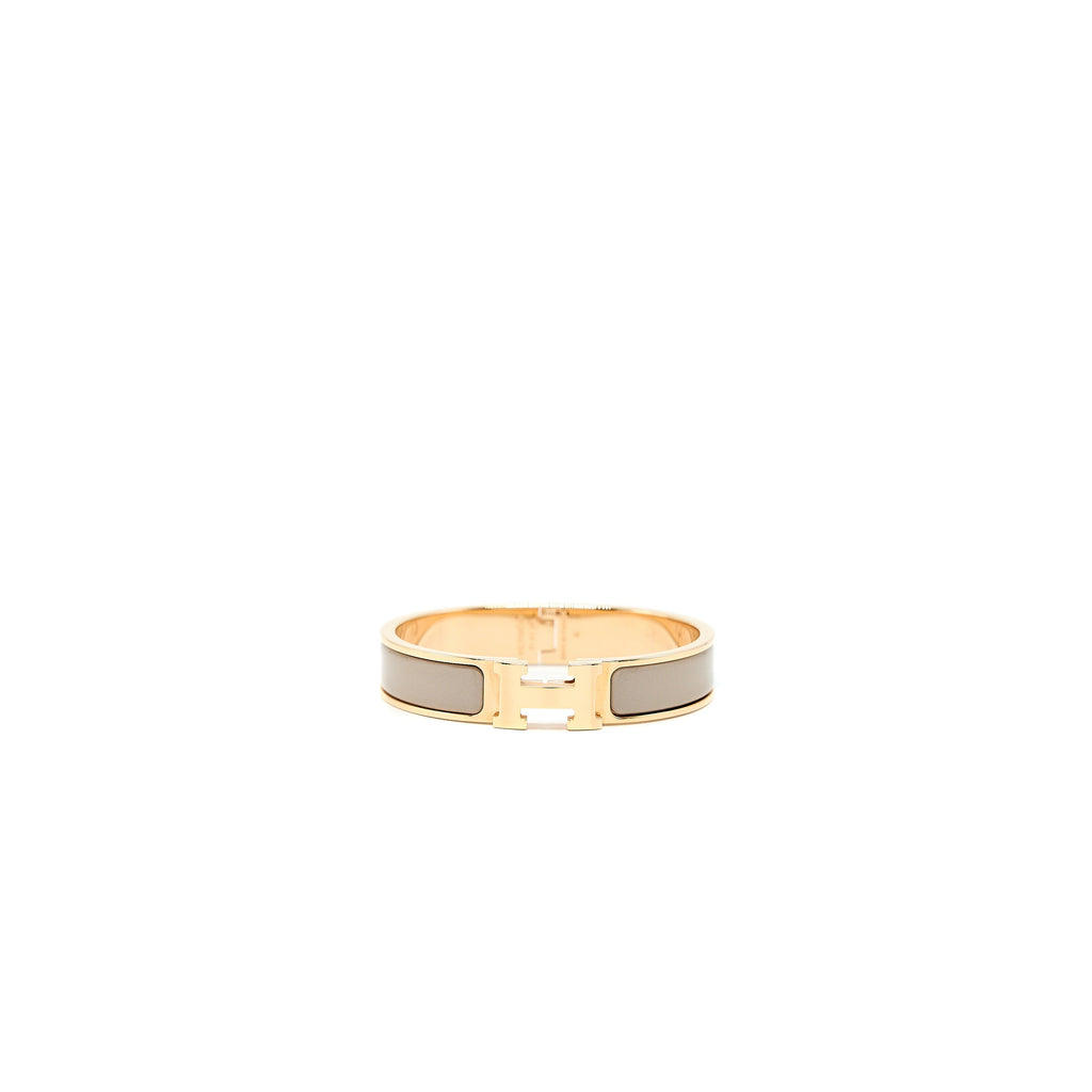 HERMES CLIC H BRACELET MARRON GLACÉ ROSE GOLD TONE