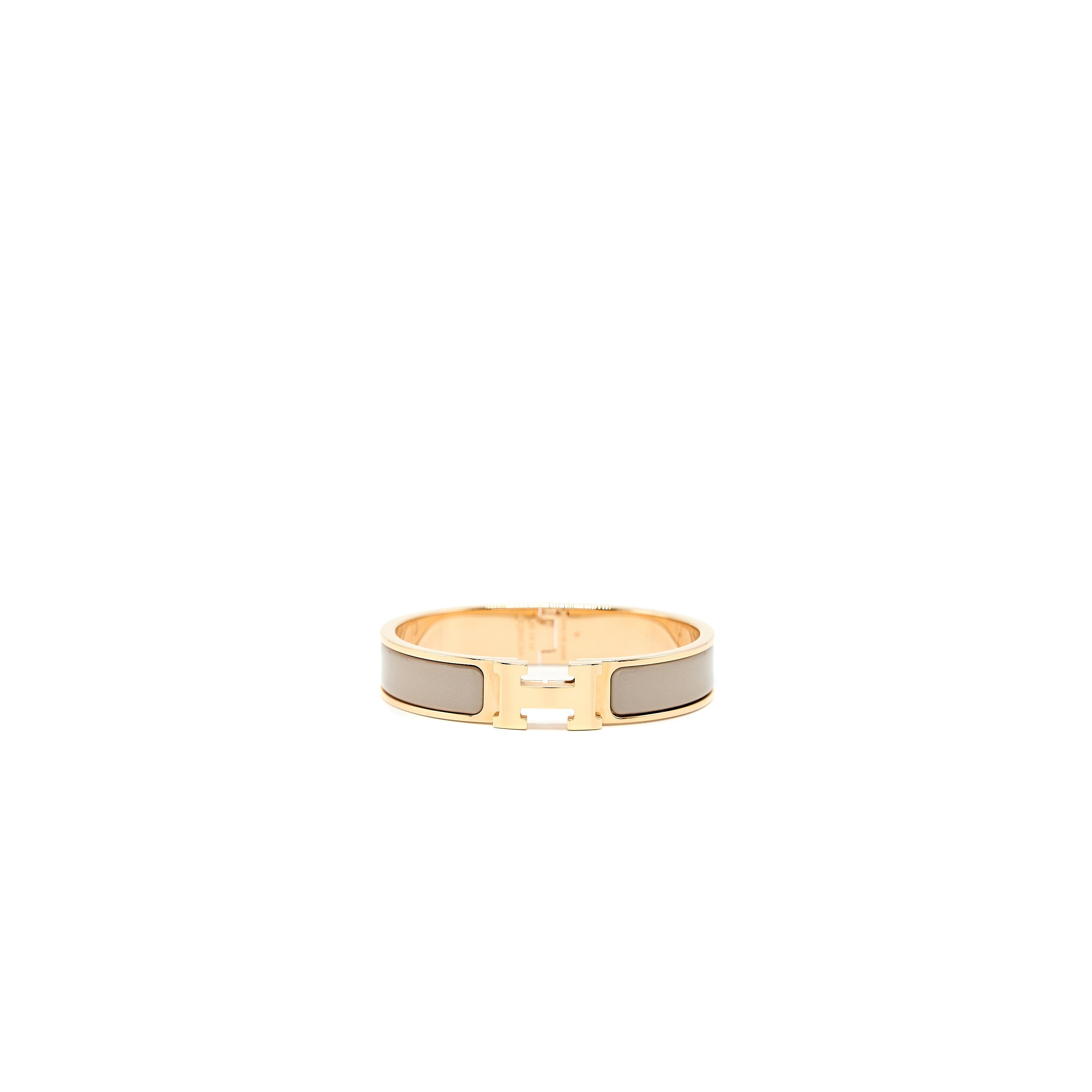 HERMES CLIC H BRACELET MARRON GLACÉ ROSE GOLD TONE