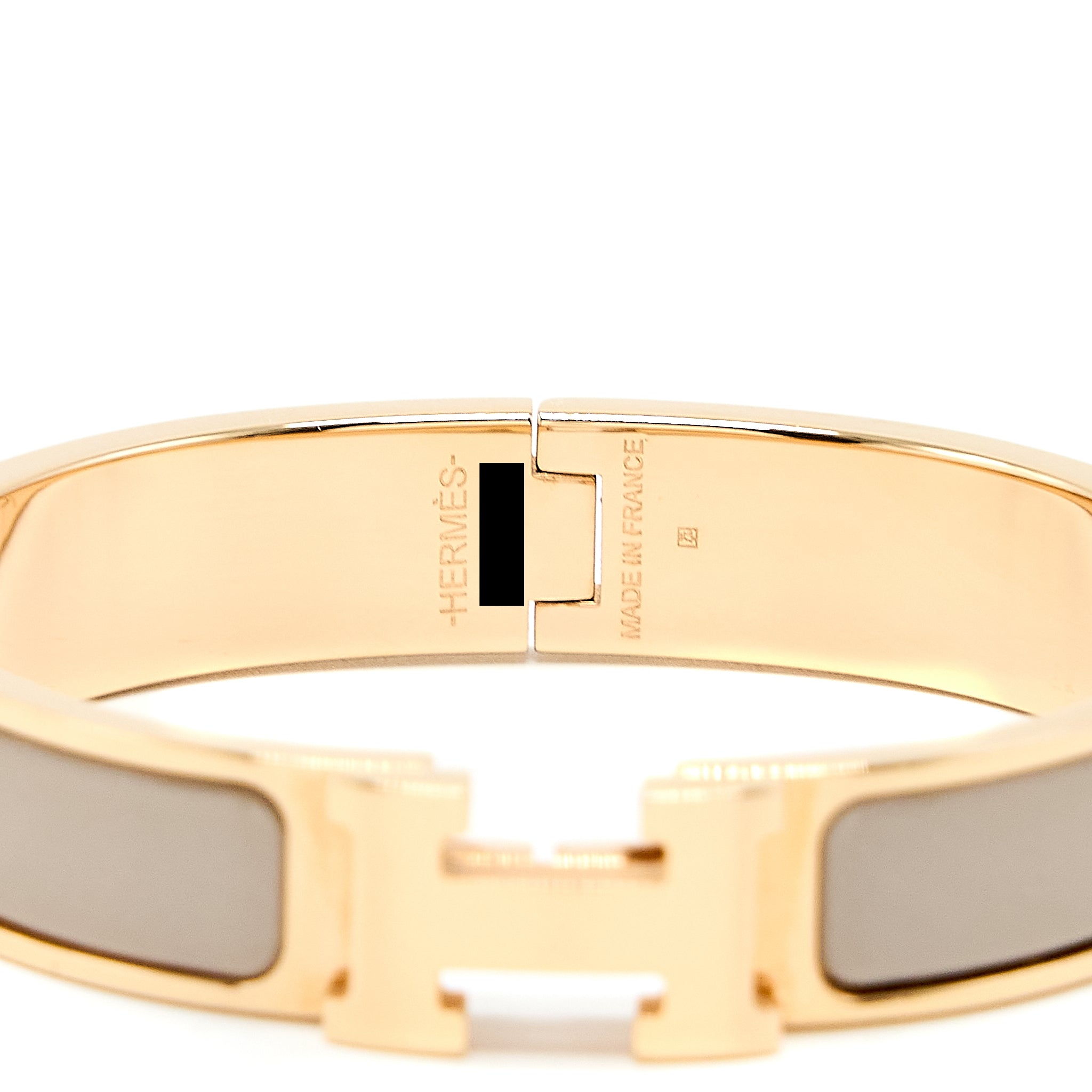 HERMES CLIC H BRACELET MARRON GLACÉ ROSE GOLD TONE