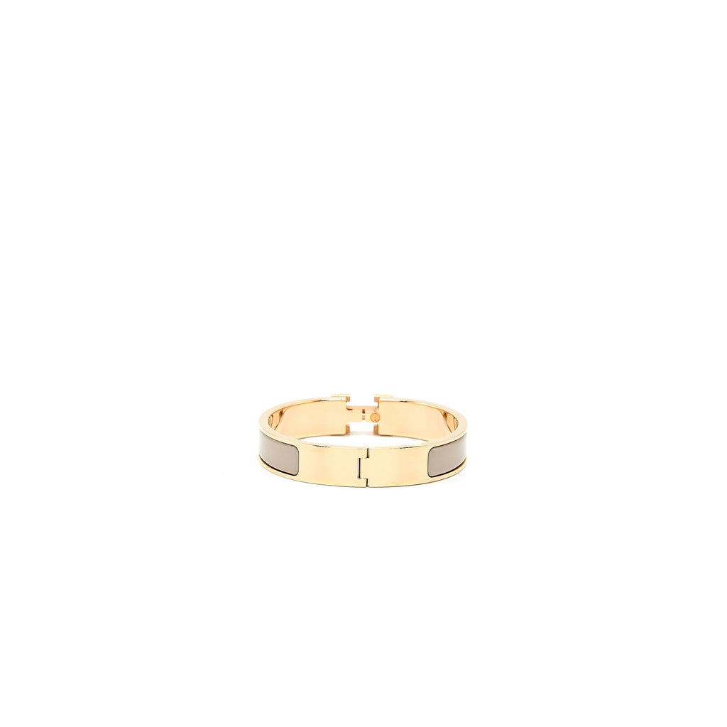 HERMES CLIC H BRACELET MARRON GLACÉ ROSE GOLD TONE