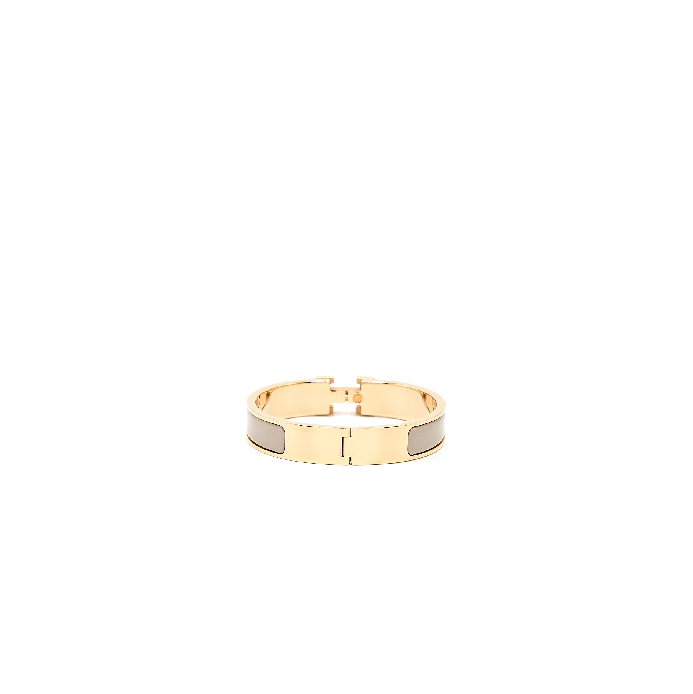 HERMES CLIC H BRACELET MARRON GLACÉ ROSE GOLD TONE
