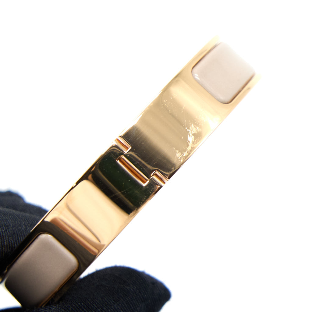 HERMES CLIC H BRACELET MARRON GLACÉ ROSE GOLD TONE