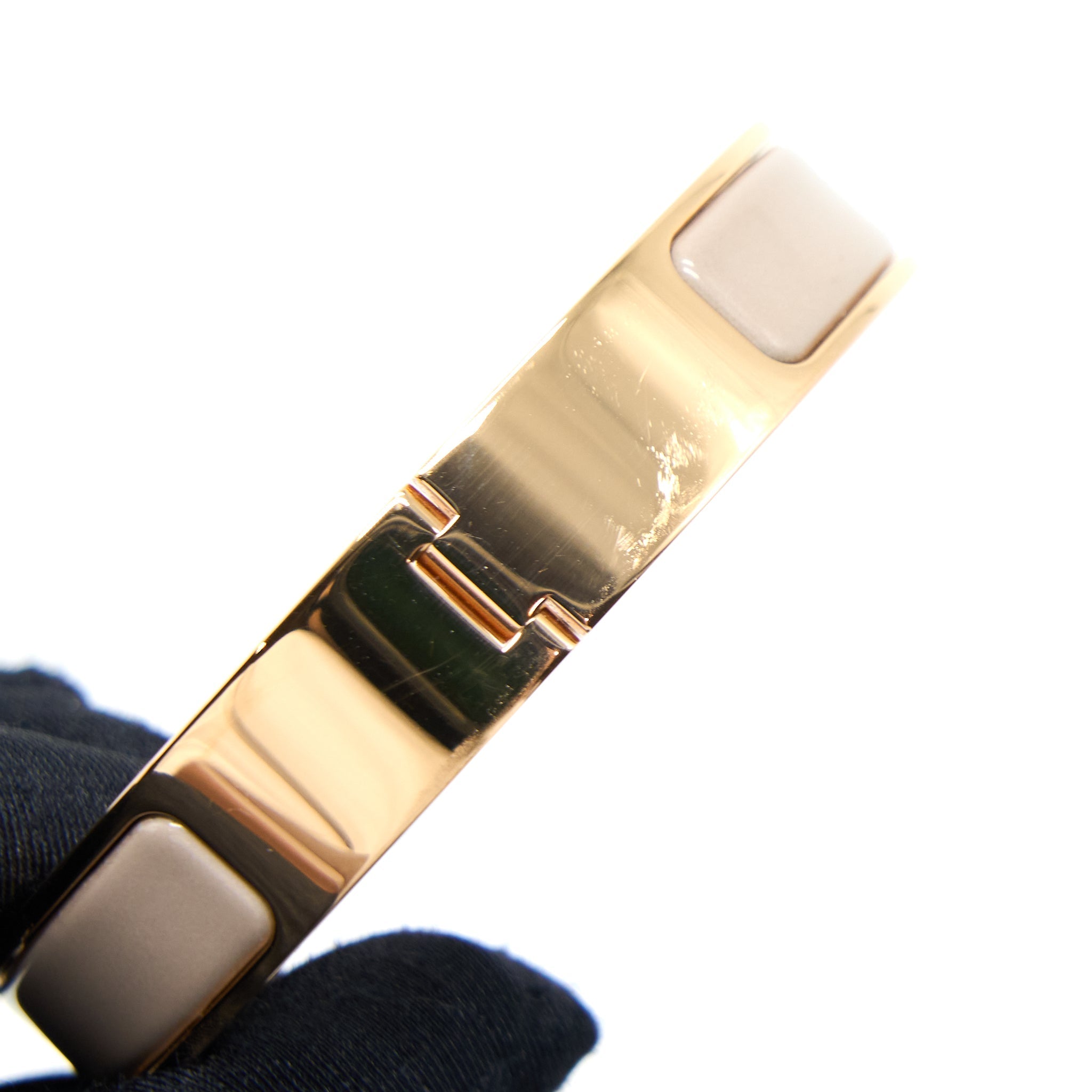 HERMES CLIC H BRACELET MARRON GLACÉ ROSE GOLD TONE