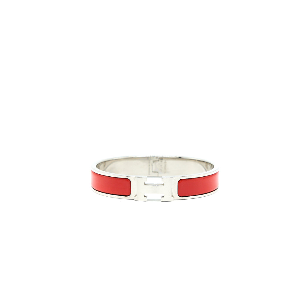 HERMES CLIC H BRACELET RED SILVER TONE