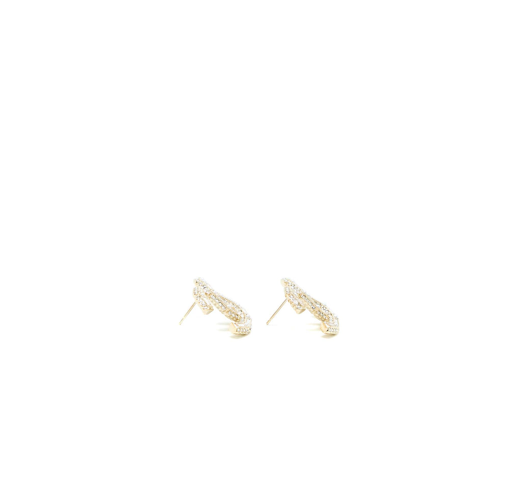 CHANEL 22K LARGE CC LOGO EARRINGS WITH CRYSTAL LIGHT GOLD TONE
