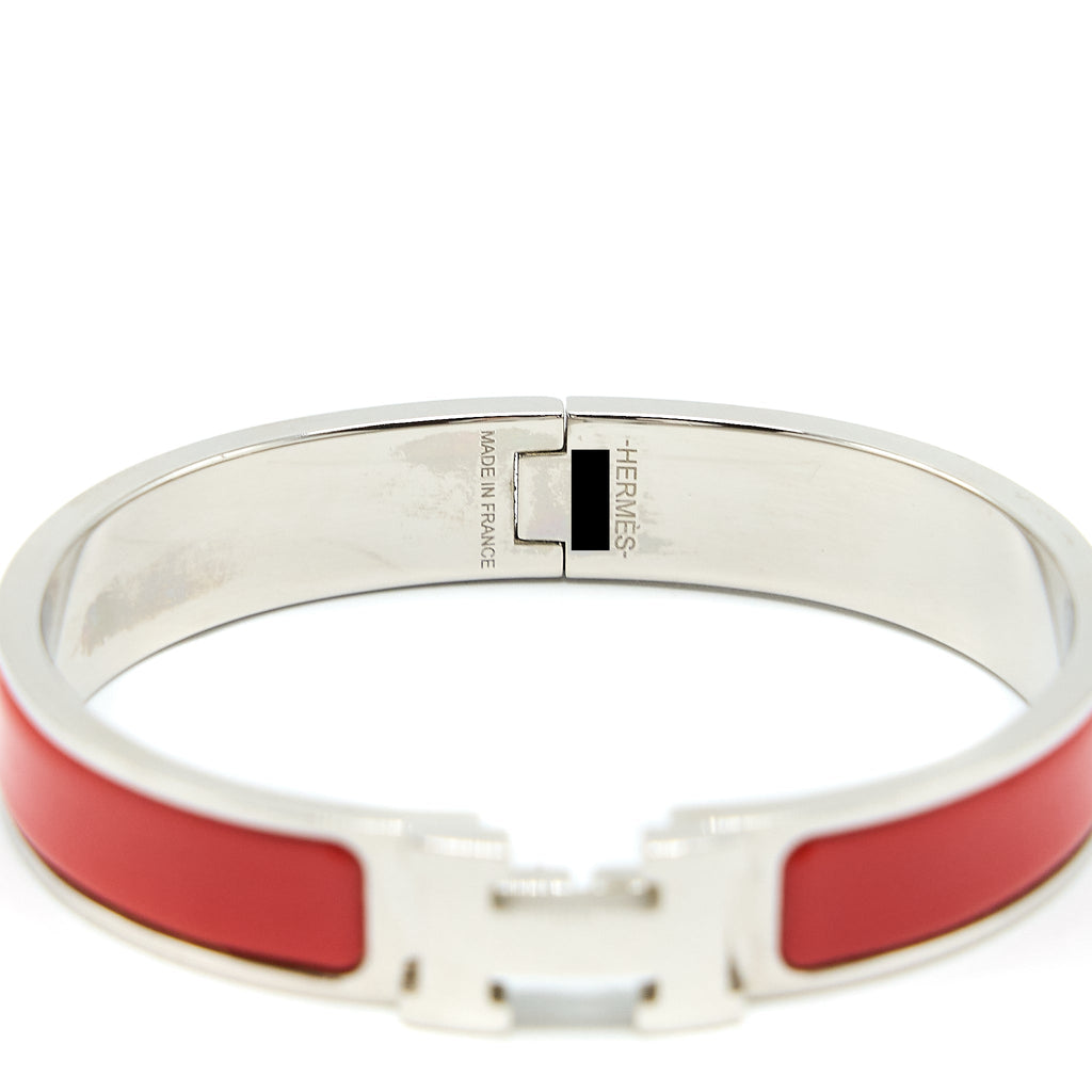 HERMES CLIC H BRACELET RED SILVER TONE