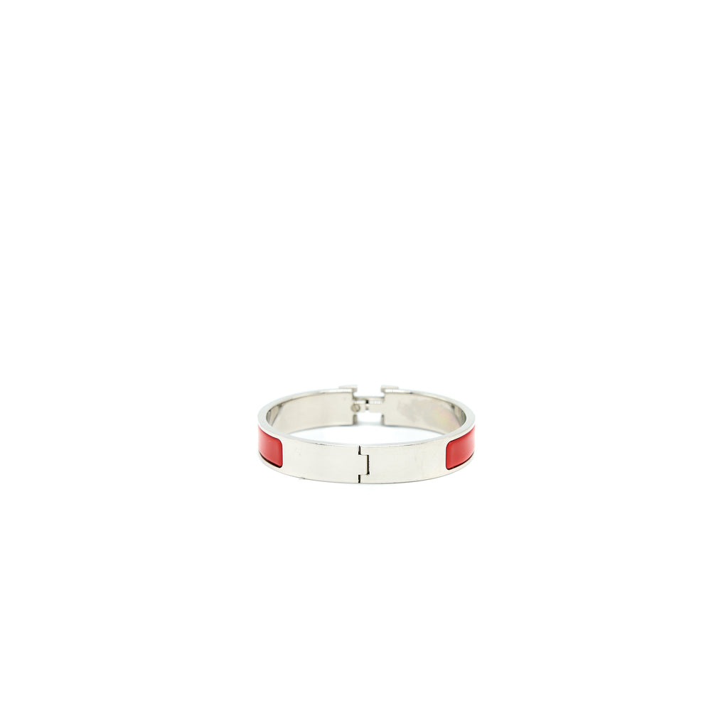 HERMES CLIC H BRACELET RED SILVER TONE