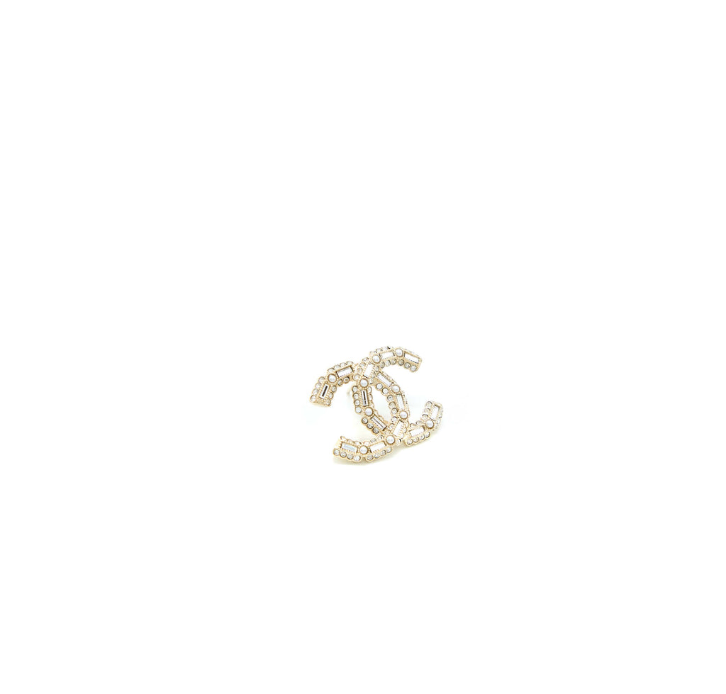 CHANEL 22K LARGE CC LOGO EARRINGS WITH CRYSTAL LIGHT GOLD TONE