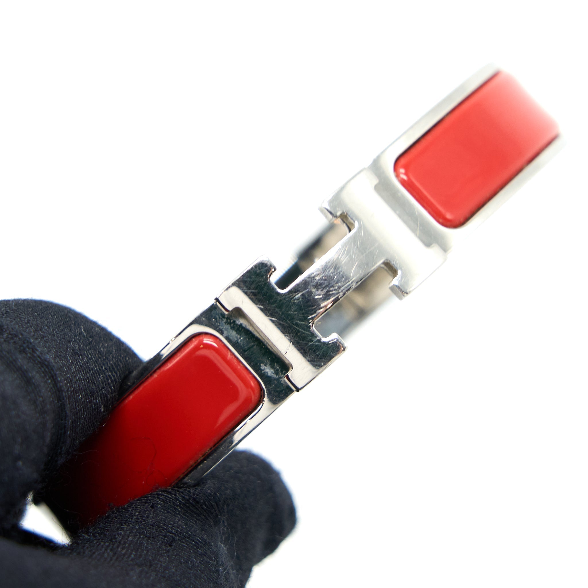 HERMES CLIC H BRACELET RED SILVER TONE