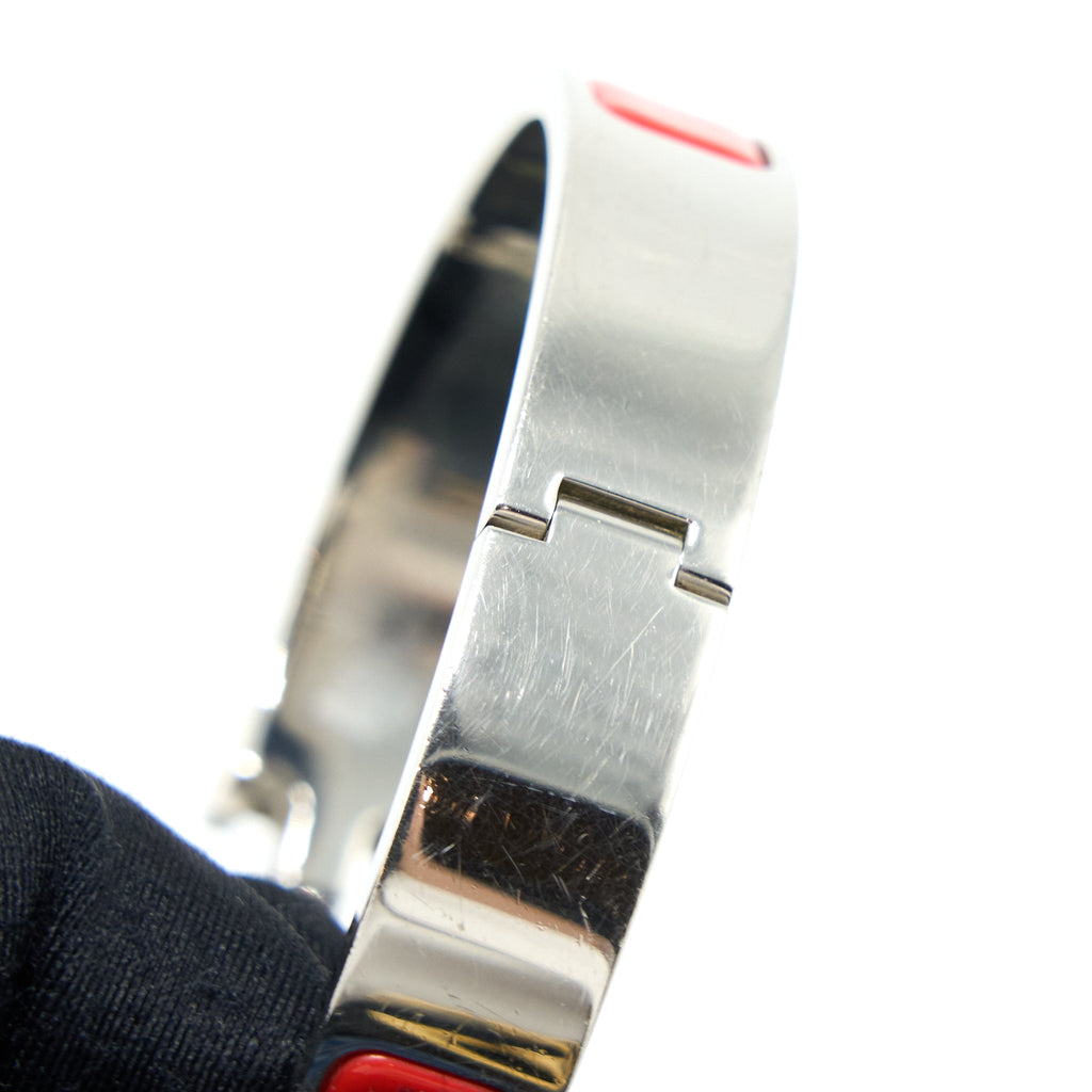 HERMES CLIC H BRACELET RED SILVER TONE