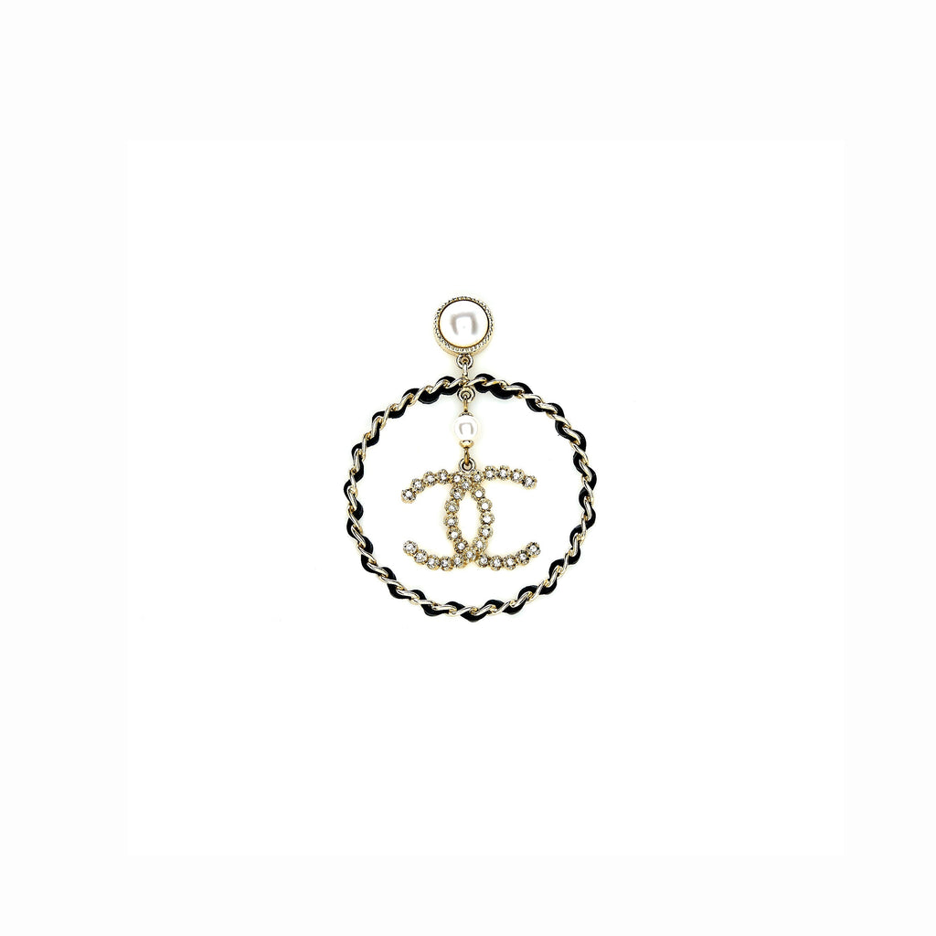 CHANEL GIANT ROUND CC EARRING BLACK/GOLD TONE