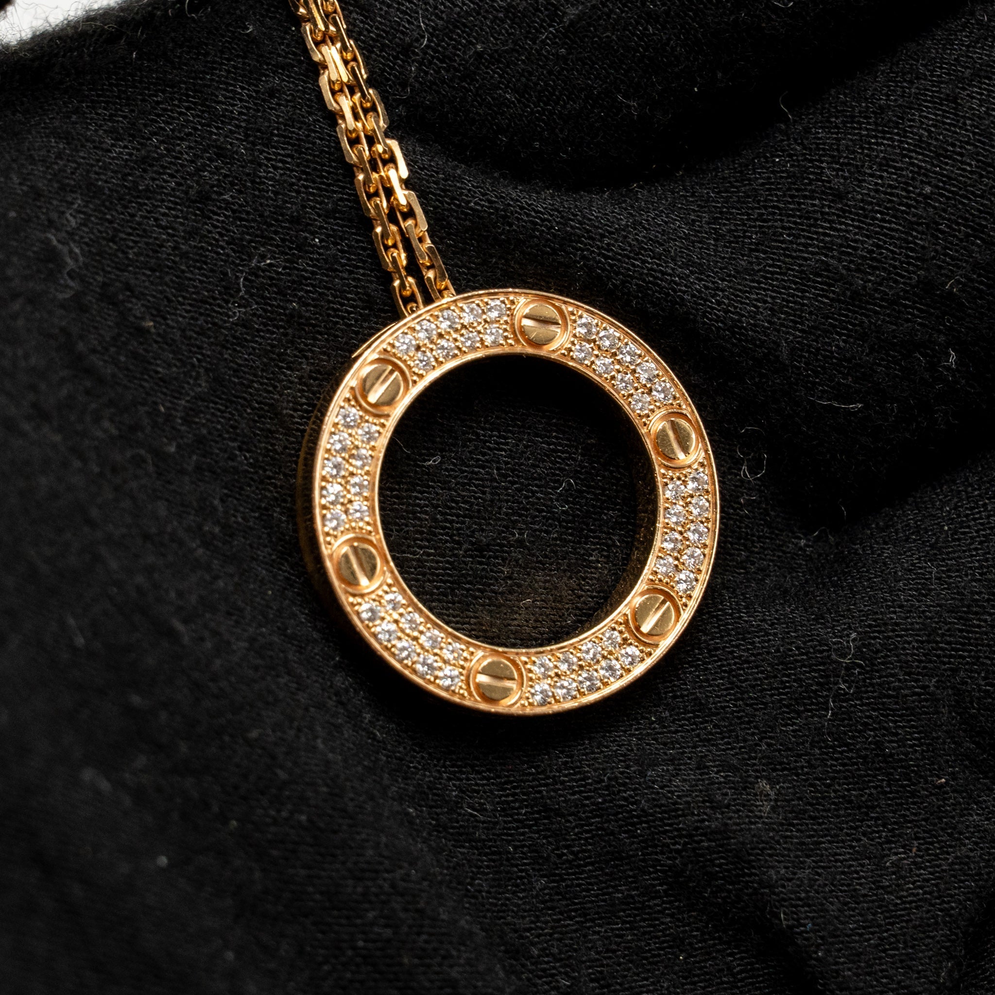 CARTIER LOVE PENDANT ROSE GOLD PAVED DIAMONDS