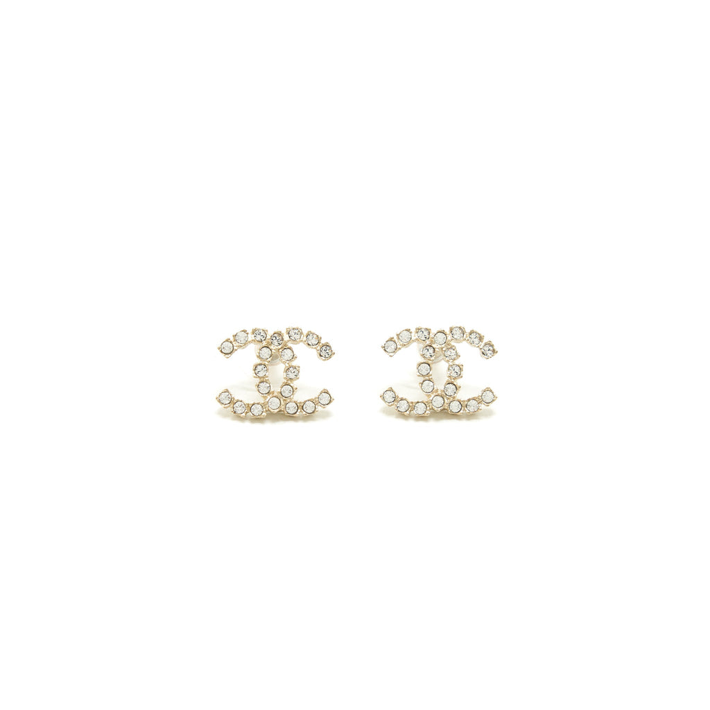 CHANEL CC LOGO CRYSTAL EARRING LGHW