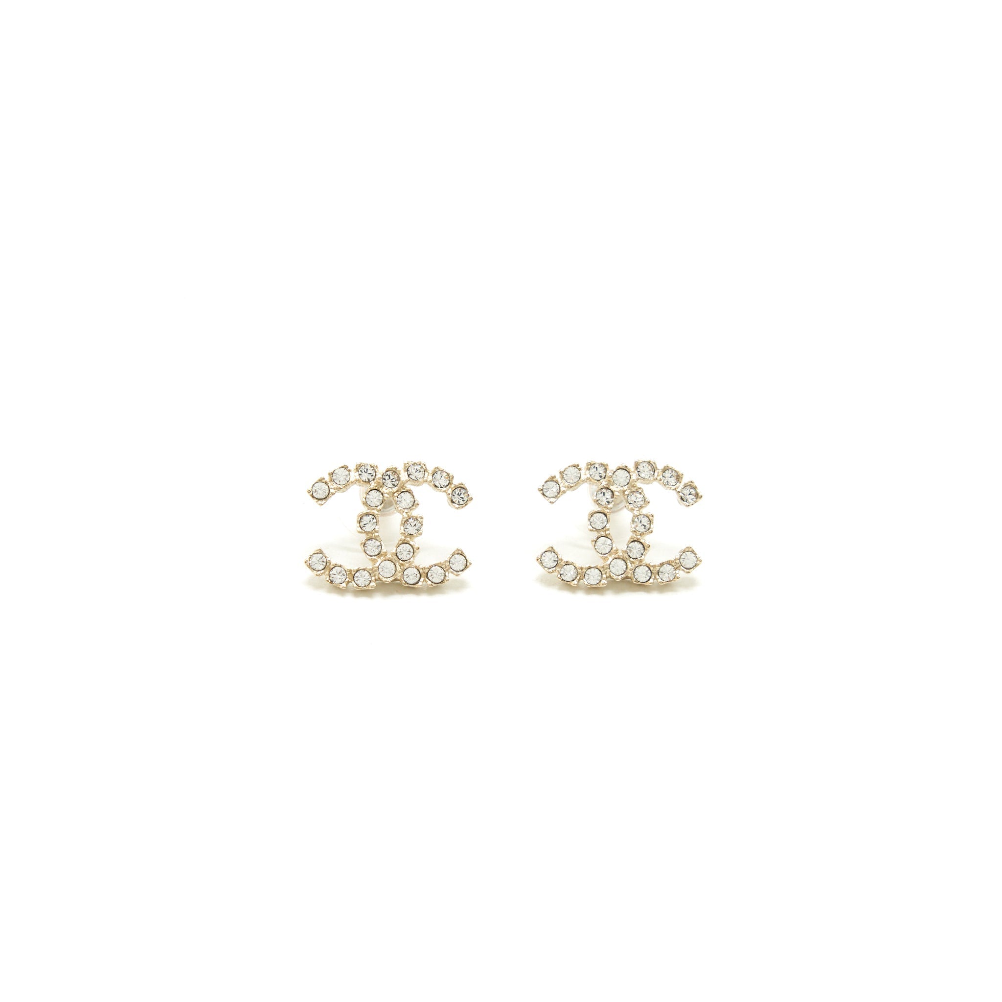 CHANEL CC LOGO CRYSTAL EARRING LGHW
