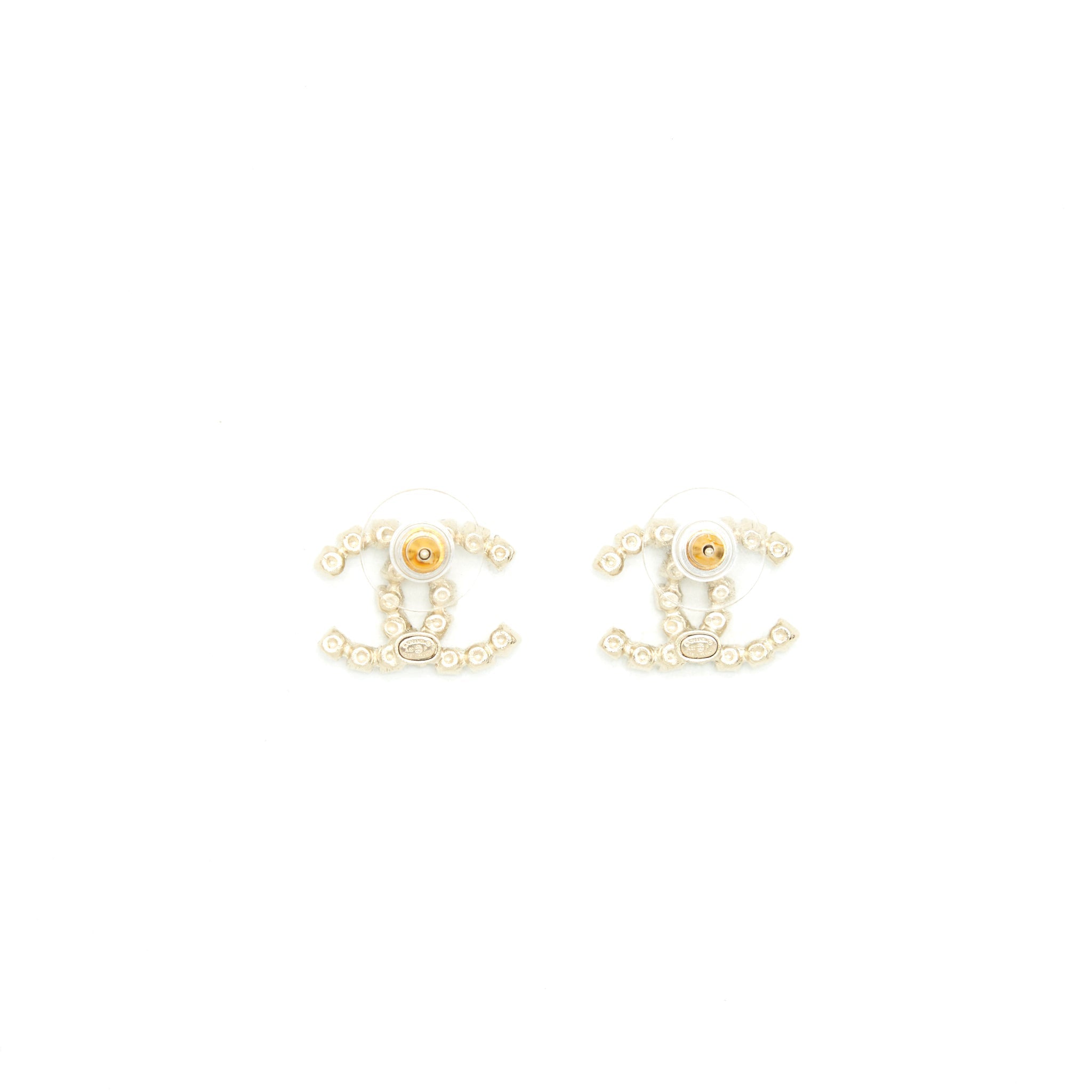 CHANEL CC LOGO CRYSTAL EARRING LGHW