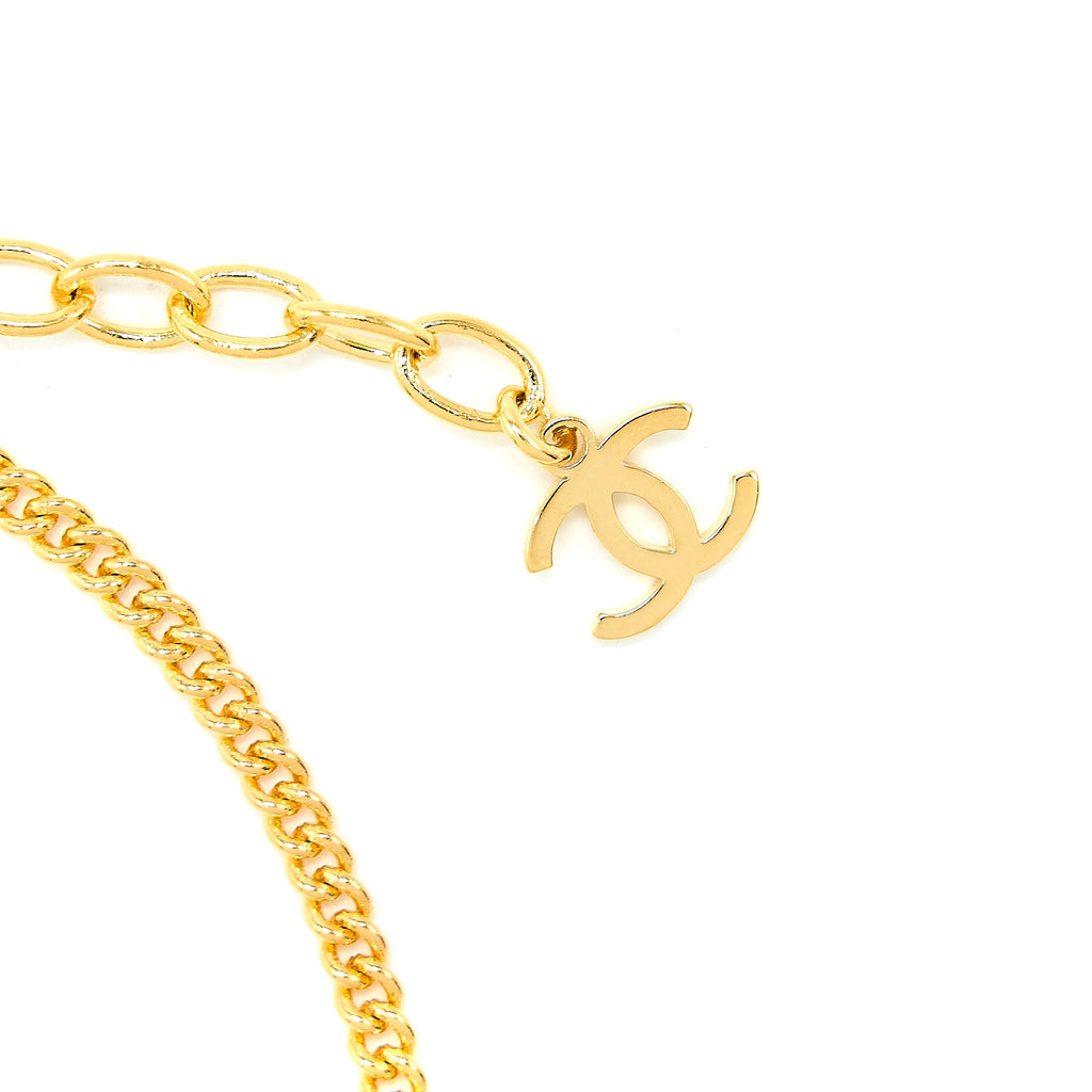 CHANEL FAUX PEARL / STRASS AFRICA MAP NECKLACE GOLD TONE