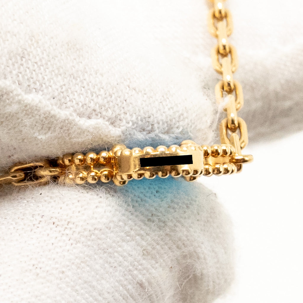 VAN CLEEF & ARPELS VINTAGE ALHAMBRA NECKLACE, 10 MOTIFS YELLOW GOLD/BLUE AGATE