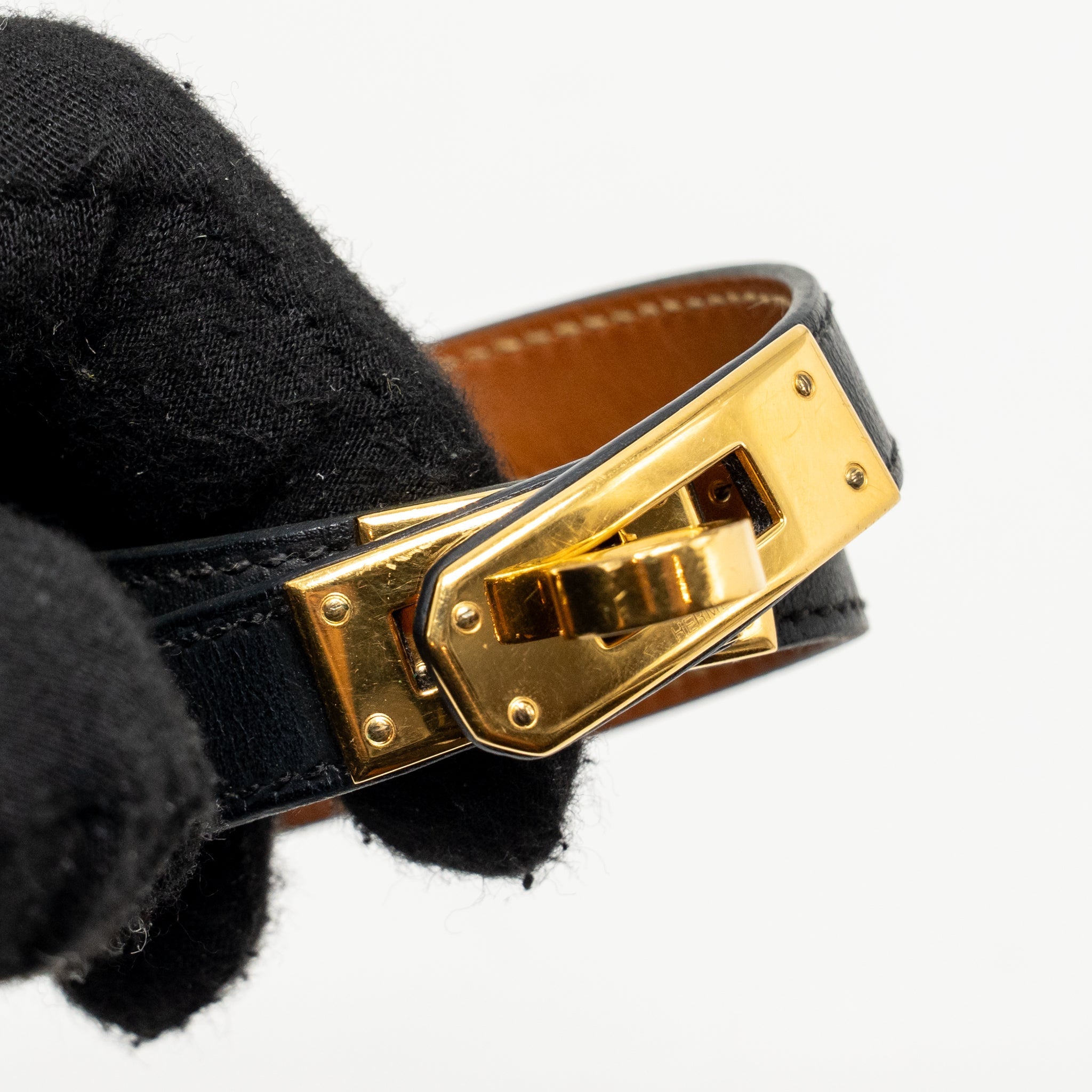 HERMES KELLY DOUBLE TOUR BRACELET CALFSKIN BLACK GHW STAMP SQUARE P