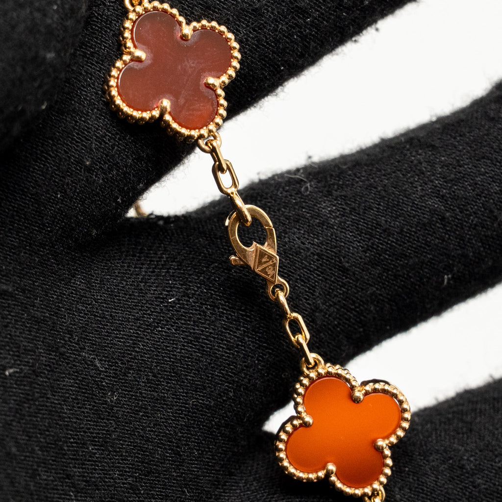 VAN CLEEF AND ARPELS VINTAGE ALHAMBRA BRACELET 5 MOTIF 18K ROSE GOLD / CARNELIAN