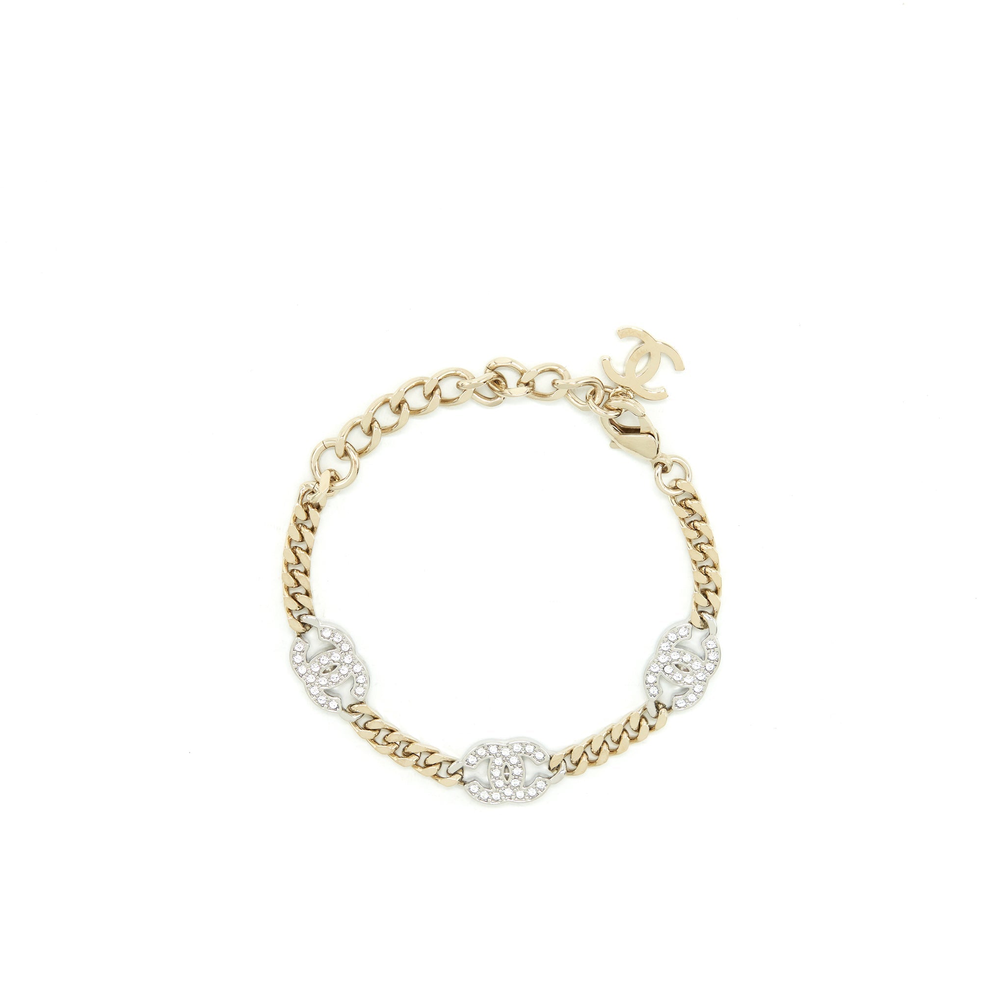 CHANEL 22P TRIPLE CC LOGO BRACELET LIGHT GOLD TONE