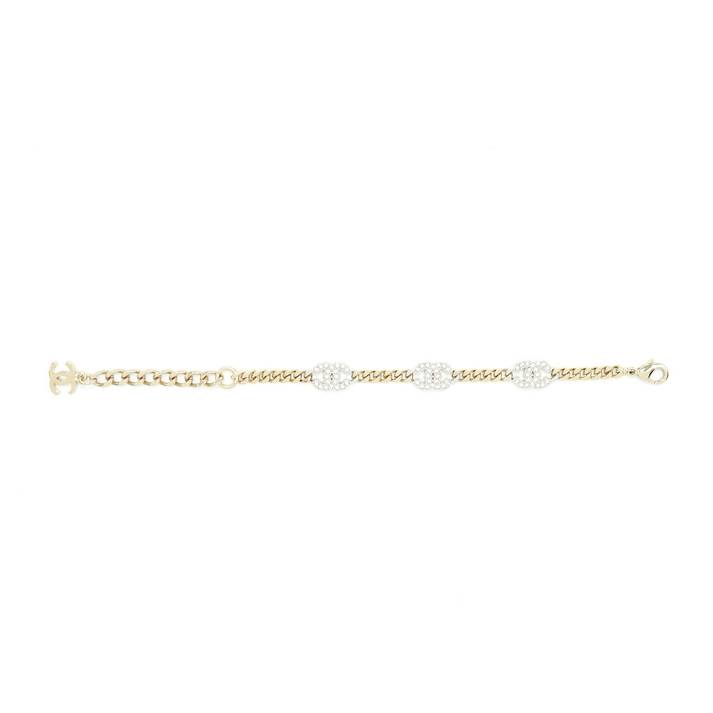 CHANEL 22P TRIPLE CC LOGO BRACELET LIGHT GOLD TONE