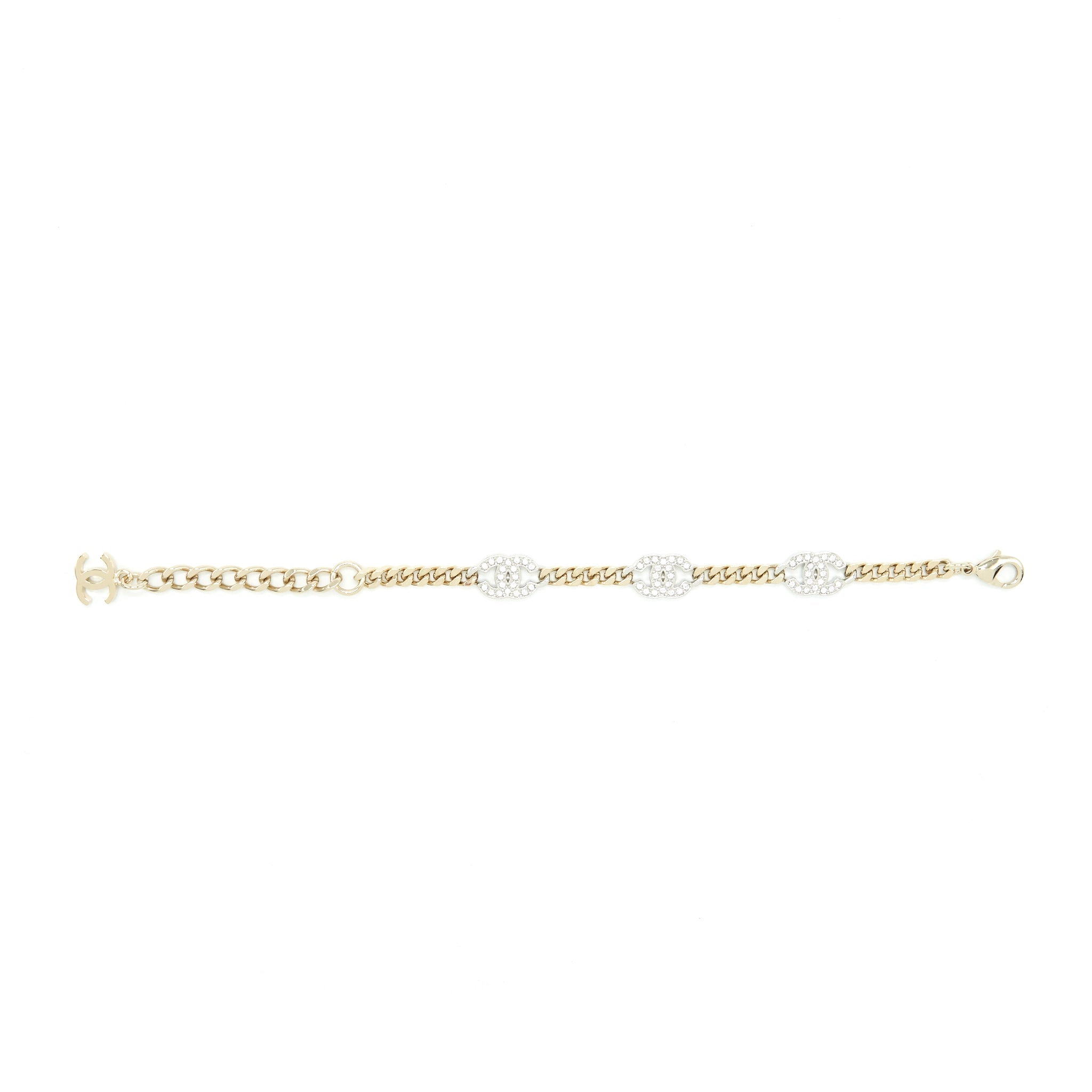 CHANEL 22P TRIPLE CC LOGO BRACELET LIGHT GOLD TONE