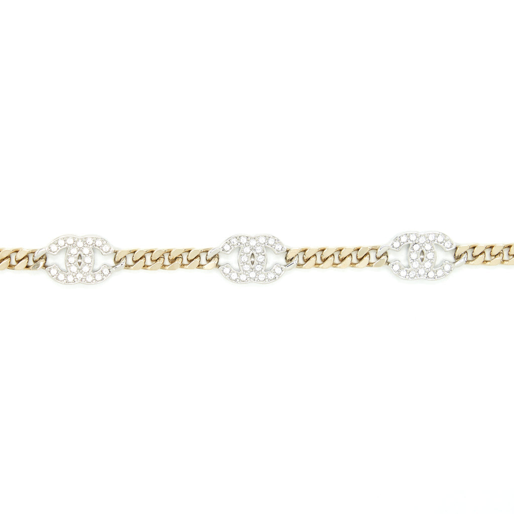 CHANEL 22P TRIPLE CC LOGO BRACELET LIGHT GOLD TONE