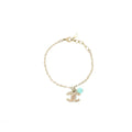 CHANEL 19S CRYSTAL CC LOGO BRACELET PEARL/STUD LIGHT GOLD TONE