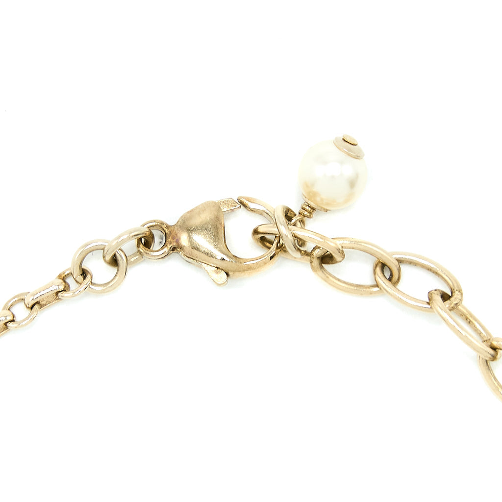 CHANEL 19S CRYSTAL CC LOGO BRACELET PEARL/STUD LIGHT GOLD TONE