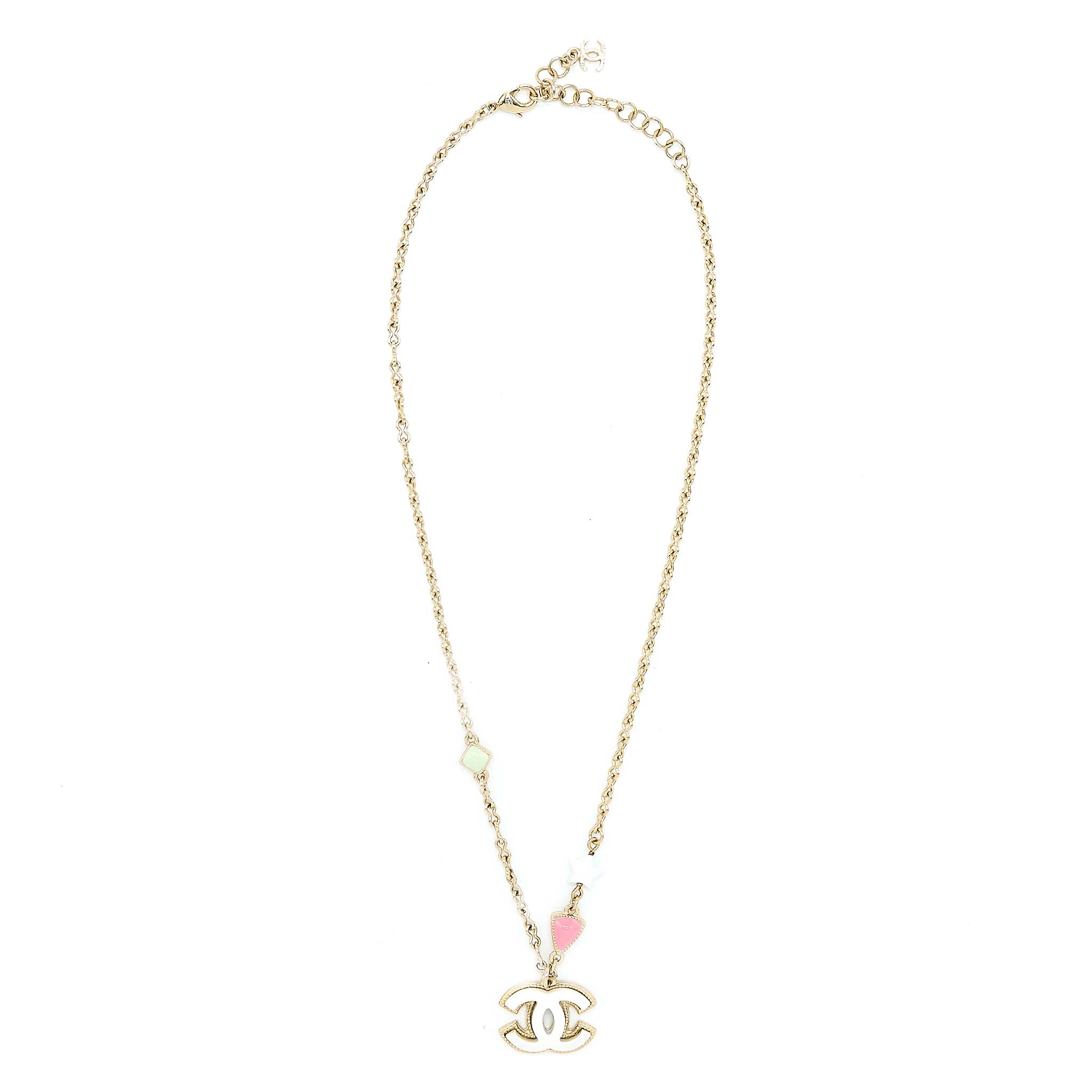 CHANEL 19P CC LOGO NECKLACE STUD MULTICOLOUR LIGHT GOLD TONE
