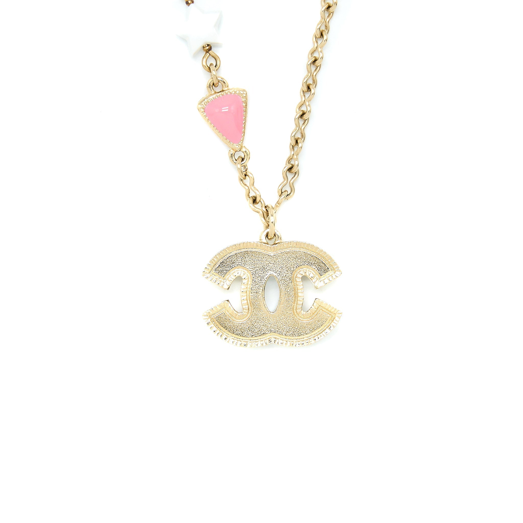 CHANEL 19P CC LOGO NECKLACE STUD MULTICOLOUR LIGHT GOLD TONE