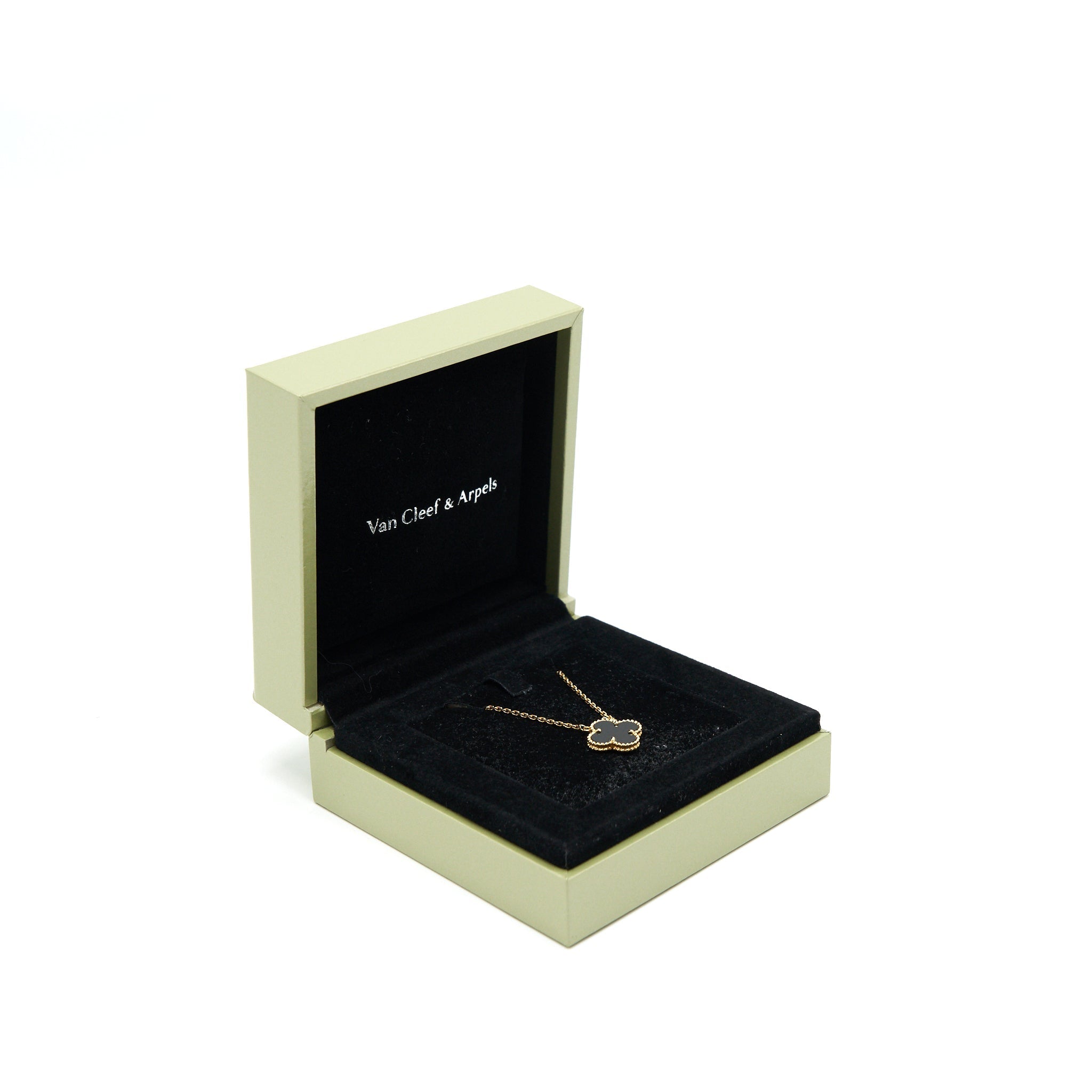 VAN CLEEF & ARPELS VINTAGE ALHAMBRA ONYX AND YELLOW GOLD NECKLACE