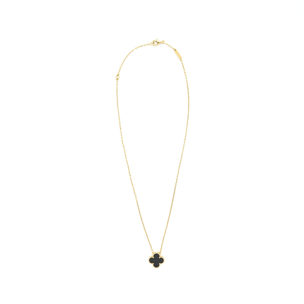 VAN CLEEF & ARPELS VINTAGE ALHAMBRA ONYX AND YELLOW GOLD NECKLACE