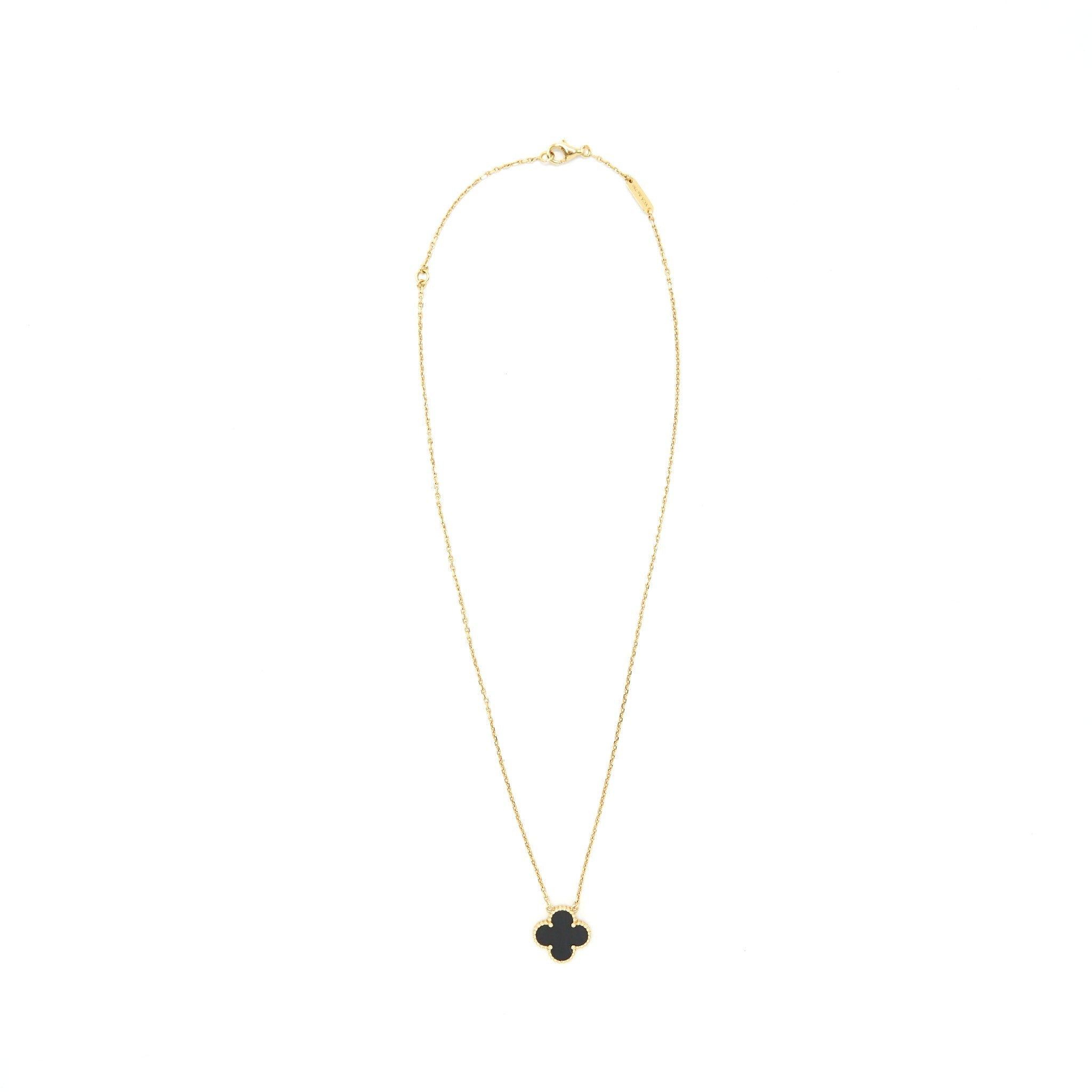 VAN CLEEF & ARPELS VINTAGE ALHAMBRA ONYX AND YELLOW GOLD NECKLACE