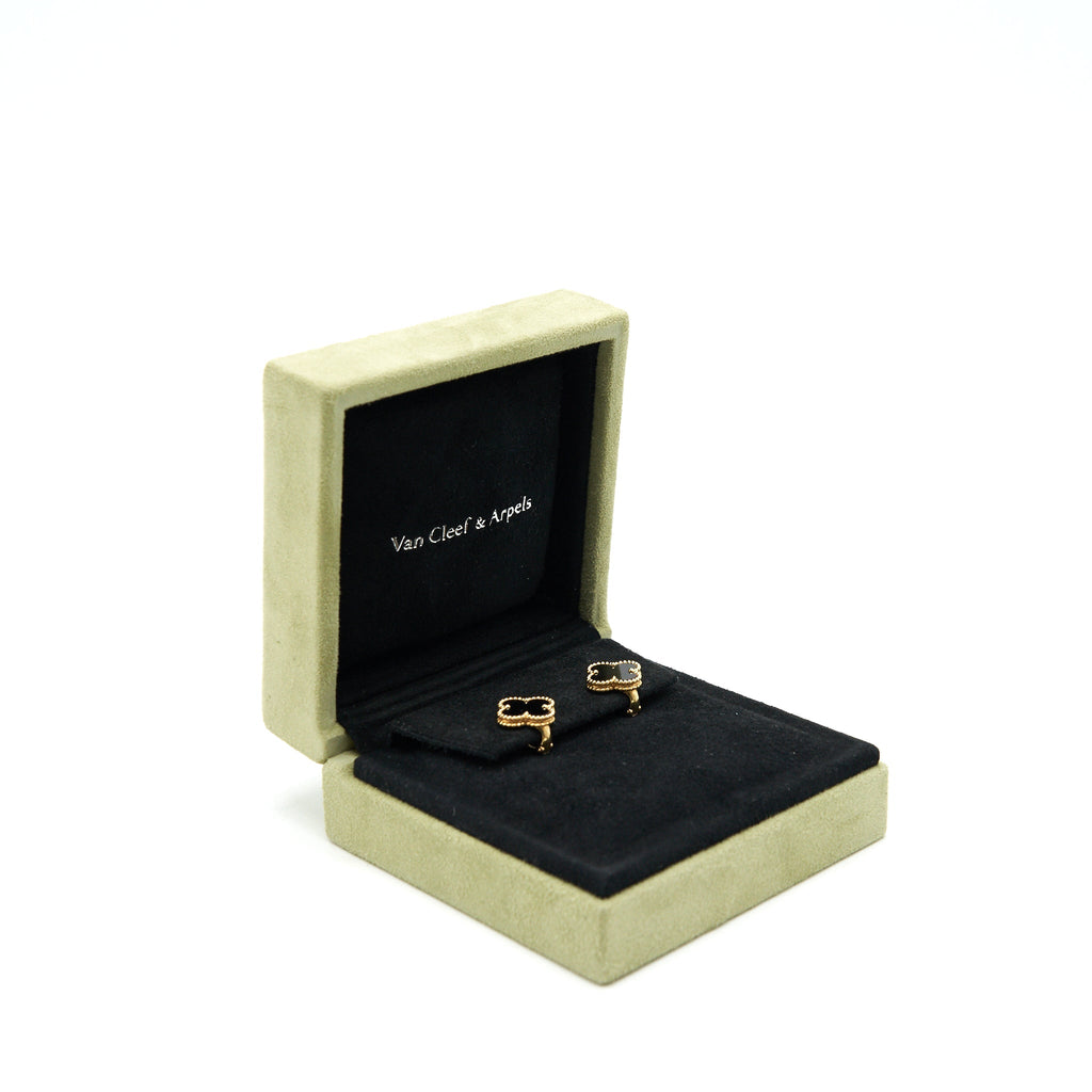 VAN CLEEF & ARPELS VINTAGE ALHAMBRA ONYX AND YELLOW GOLD EARRINGS